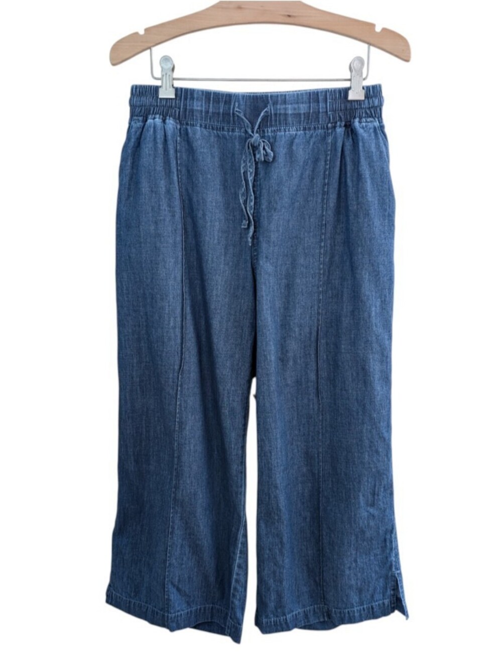 Rip Skirt Wide Leg Cropped Pants Blue Medium